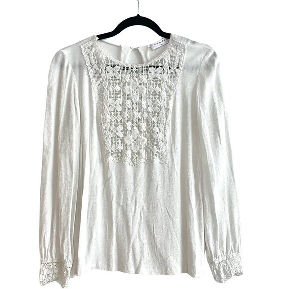 Sandro Paris Casey Lace Crepe Top Blouse Tunic Ecru Creme White Sz 2 - Picture 5 of 10